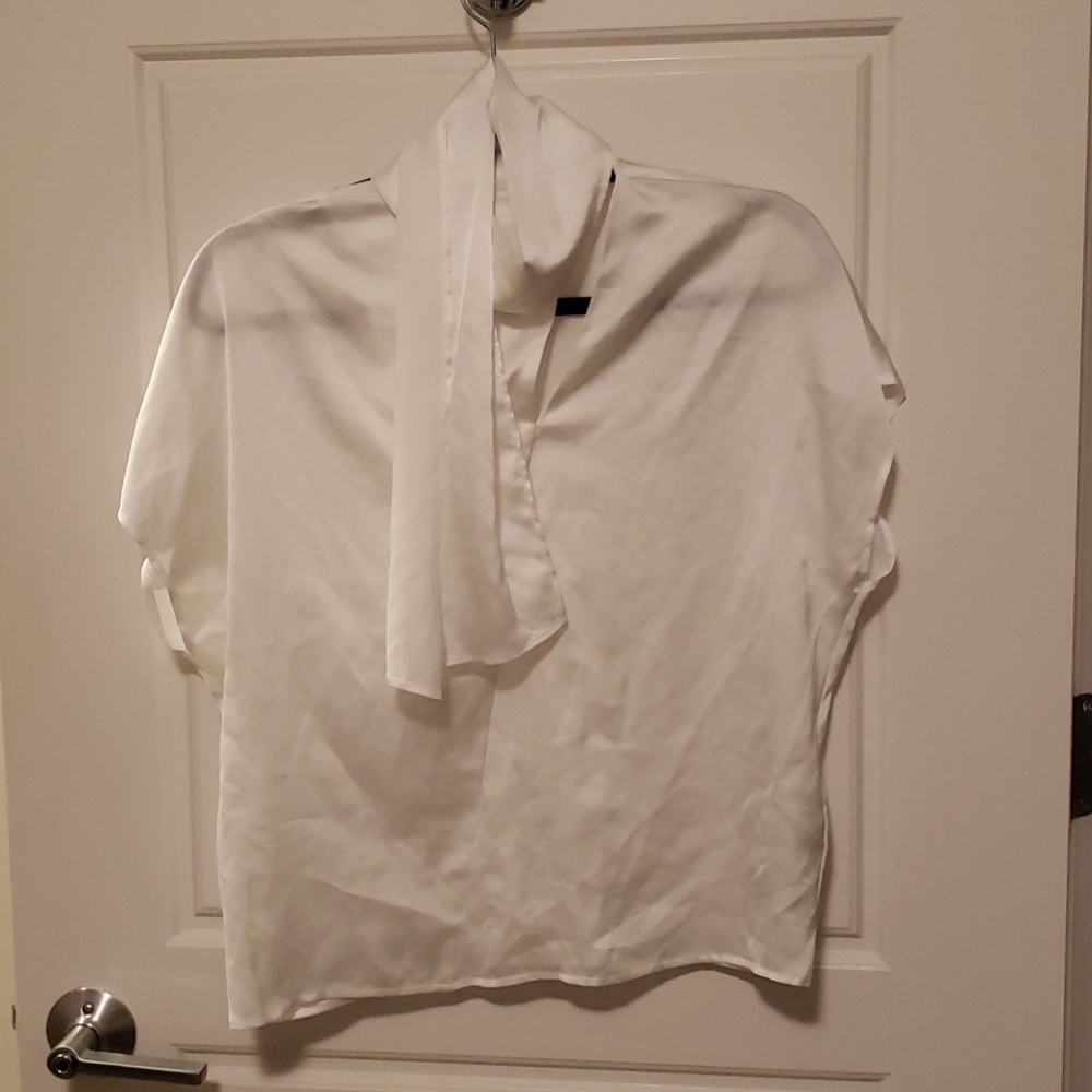 Top Shop White Satin Blouse with Scarf